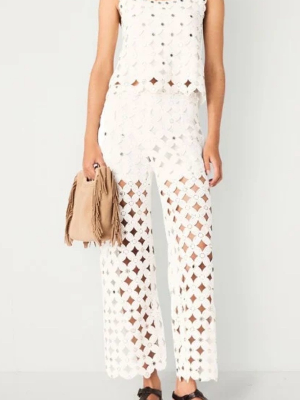 Maje  pimiroir irWhite Crochet Wide-Leg Pants
